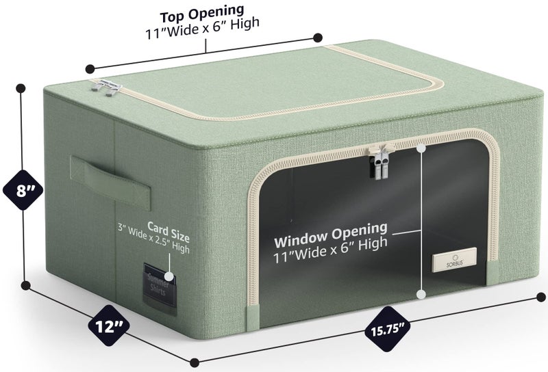 Sorbus Storage Bins with Metal Frame - Stackable & Foldable Clothes Organizer Bags - Oxford Fabric Storage Containers with Large Clear Window & Carry Handles, Bedroom Organization for Bedding & Linen - Image 3